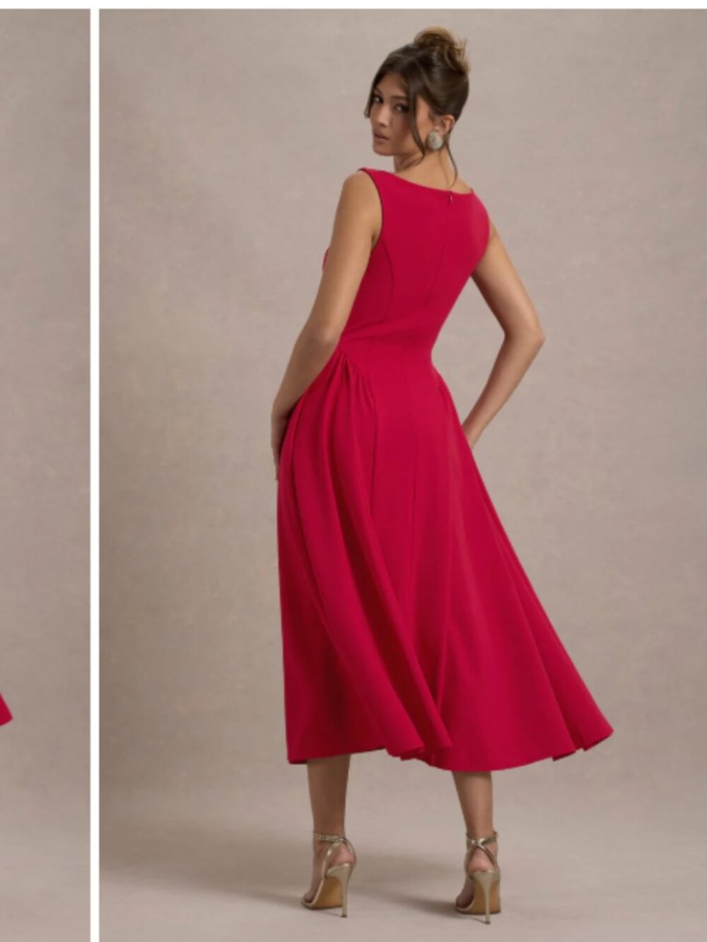 Club London L MURIEL red Boat-Neck Volume-Hem Midi Dress red 6 small sleeveless - Picture 2 of 6